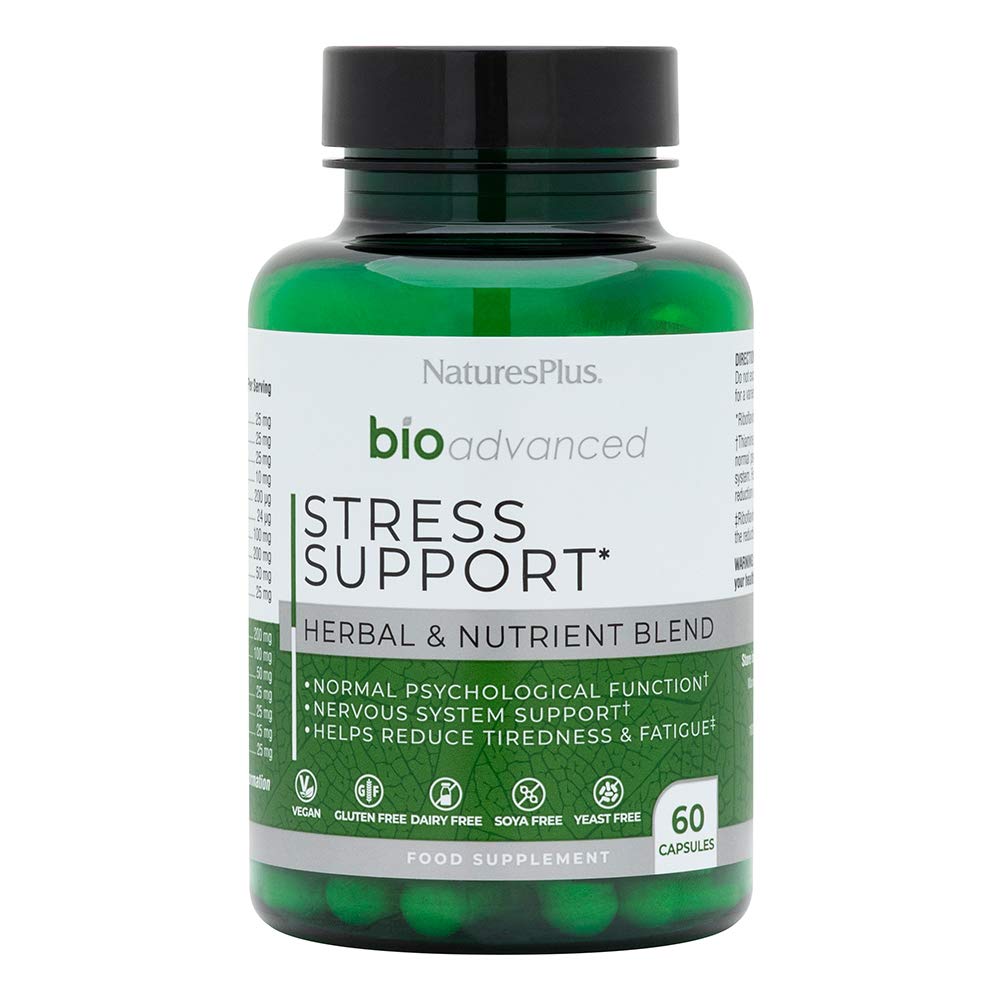 NaturesPlus Bio Advanced Stress Support – Lemon Balm, Ashwagandha, Rhodiola, Holy Basil, L Theanine, B Complex, Magnesium – Gluten Free, Vegan - 60 Capsules