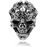 MarveBard Punk Skull Ring for Men Vintage Crystal Skull Head Ring Gothic Death Skull Ring Adjustable Vintage Punk Rock Biker Jewelry for Men Halloween Goth Accessory