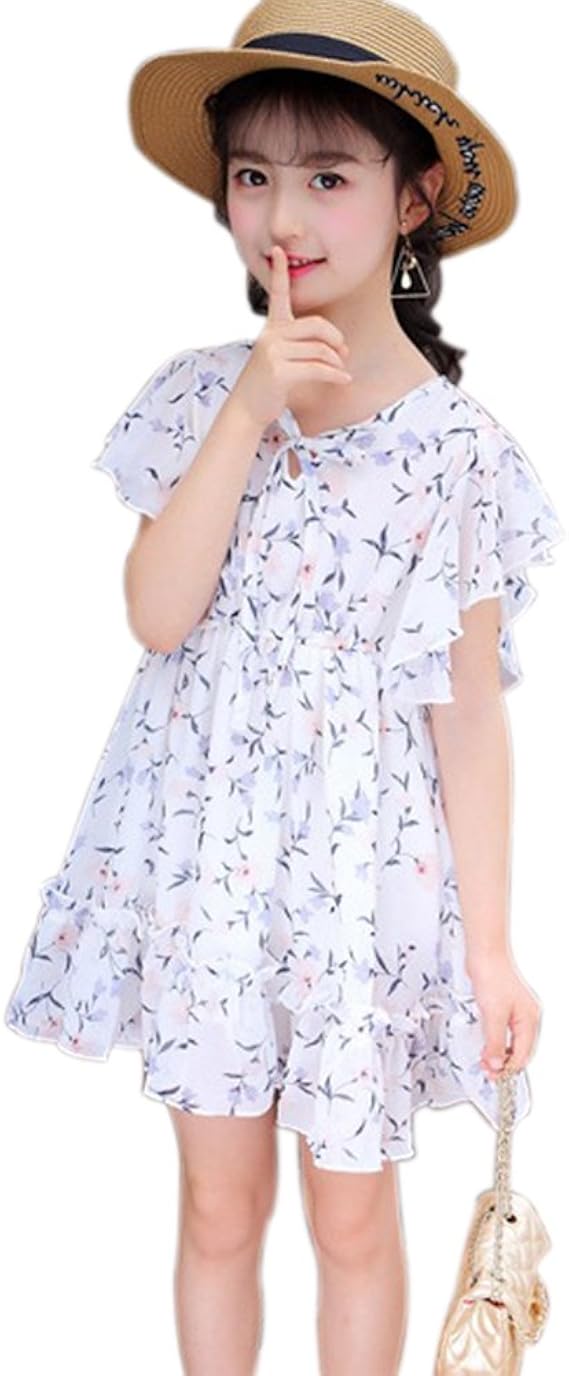 Amazon Co Jp Niceyy キッズ 女の子 ワンピース シフォン 半袖 膝丈 綺麗な 花柄 白 Aライン 薄手 子供服 ガールズ フラワー スカート かわいい おしゃれ プリンセス ドレス プレゼント 通学 カジュアル リゾート ウェディング 旅行 服 ファッション小物