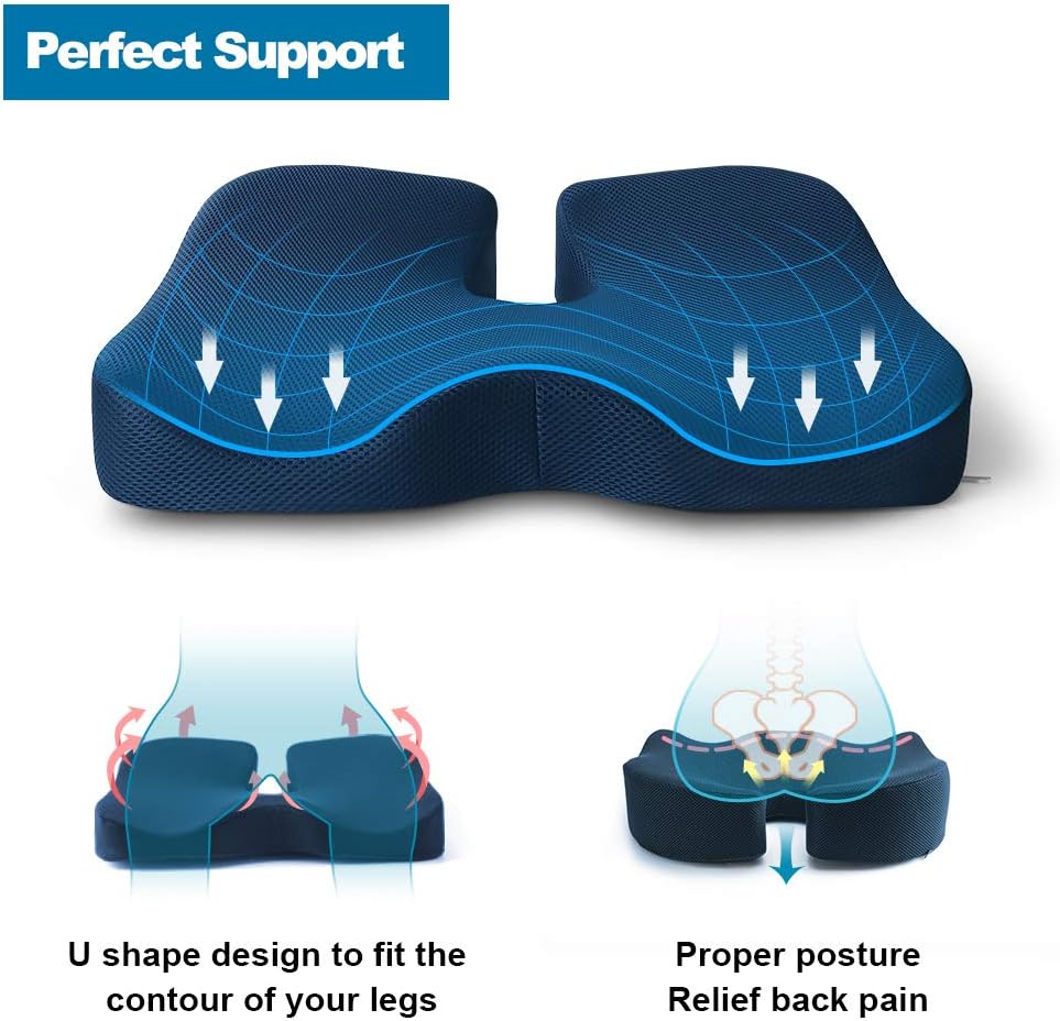 Seat Cushion for Office Chair, Mkicesky Memory Foam Coccyx Cushion Relieve Tailbone, Lower Back, Hip, Sciatica Pain, Ergonomic Seat Pad for Car, Wheelchair, Desk Chair and Sitting on Floor: Office Products