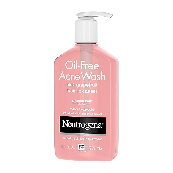 NEUTROGENA OIL-FREE ACNE WASH PINK GRAPEFRUIT FACIAL CLEANSER – WITH SALICYLIC ACID FOR CLEAR SKIN, DAILY FACE WASH FOR OILY & ACNE-PRONE SKIN, DEEP CLEANSING TREATMENT, 9.1 FL. OZ. BOTTLE