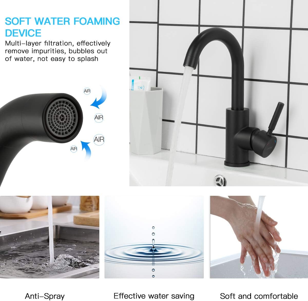 Bar Sink Faucet Matte Black GAPPO Bathroom Faucet Stainless Steel Farmhouse Lavatory Sink Faucet Mixer Small Kitchen Faucet - - 
