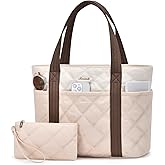 LOVEVOOK Puffer Tote Bag for Women, Puffy Work Handbag, Travel Shoulder Carry On Bag with Zipper for Teacher Nurse Gym