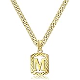 KELORIS PATH Gold Initial Necklace for Women Men, 14K Gold Plated Square Letter Pendant Charm Necklace Cuban Chain Capital Alphabets from A-Z Jewelry