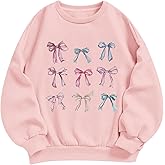 KEEVICI Girls Bow Sweatshirt Cute Graphic Sweatshirts Kids Kawaii Preppy Hoodie Long Sleeves Shirts Cotton Pullover