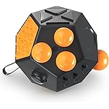 Amazon Com Atic 12 Sided Fidget Cube Fidget Twiddle Cube Dodecagon Stress Relief Hand Toy Decompression For Add Adhd Autism Kids And Adults Black Orange Toys Games
