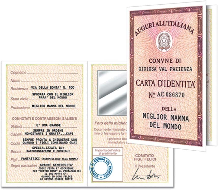 Bombo Biglietto Auguri Carta D Identita Mamma Amazon It Giochi E Giocattoli