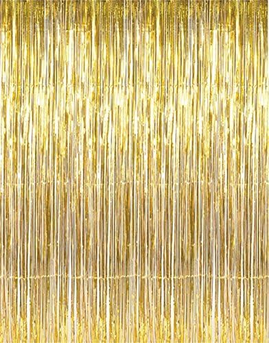 Metallic 3 ft X 8 ft. Gold Foil Fringe Curtains Door Window Curtain Party Decoration- (Gold, 3' X 8'- Pack of 6)
