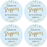 50 Count 2" Round Thanks for Popping by Stickers Candy Popcorn Favor Stickers for Baby Shower Party Decoration (Blue)