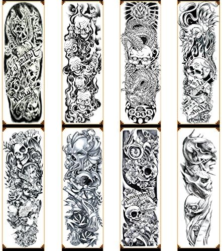 HALLO Temporary Tattoo Black Tattoo Body Stickers Arm Shoulder Chest & Black Make Up for Man & Women Waterproof Removeable Non-Toxics & Safe for All Skin 1 Set (Pack of 8 Sheet)