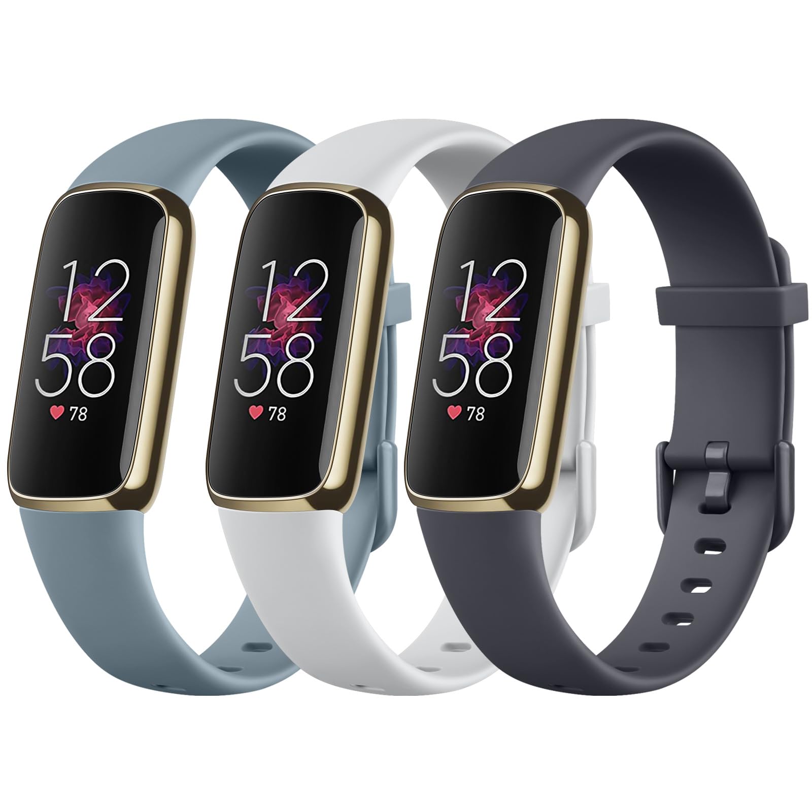 Oumida Pack 3 Straps Compatible with Fitbit Luxe Strap for Women Men,Soft Silicone Adjustable Sport Replacement Wrist Bands for Fitbit Luxe (Large, Silver Grey/Midnight Blue/Steel Blue)