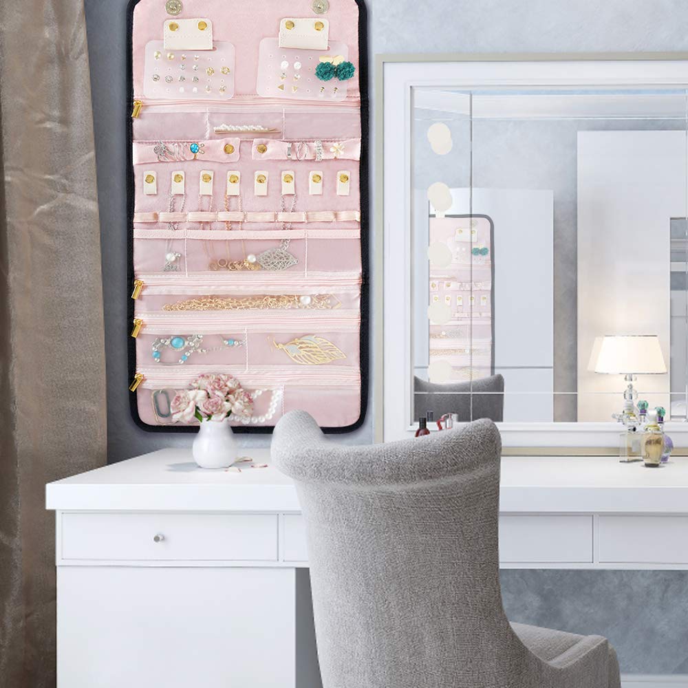 B. SHINE Jewelry Rolls - Hanging Jewelry Organizers, Foldable Jewelry Bag Case for Travel, for Rings, Necklaces, Bracelets, Earrings Storage (Tropical Plant)