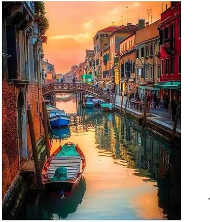 Wytcy Peinture Par Numeros Ville D Eau Peinture A L Huile De Toile De Lin Peinture D Art Moderne Kit De Peinture De Bricolage Adapte Aux Adultes Et Aux Debutants40 50cm Amazon Fr Cuisine Maison