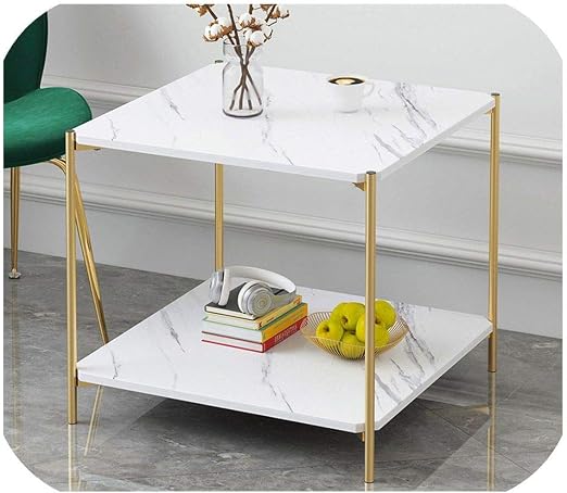 Amazon Com Marble Texture Wood Double Layer Square Coffee Table Living Room Sofa Side Table Table Small End Table Home Furniture E5013 Square White Kitchen Dining