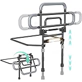 Bed Rails for Elderly Adults Safety, 180&deg; Foldable Bed Rail with Adjustable Height &amp; Width, 350lb Load, Extra-High Design, Wide Base, LED Light &amp; Storage Pockets &ndash; Fits King/Queen/Full/Twin Beds