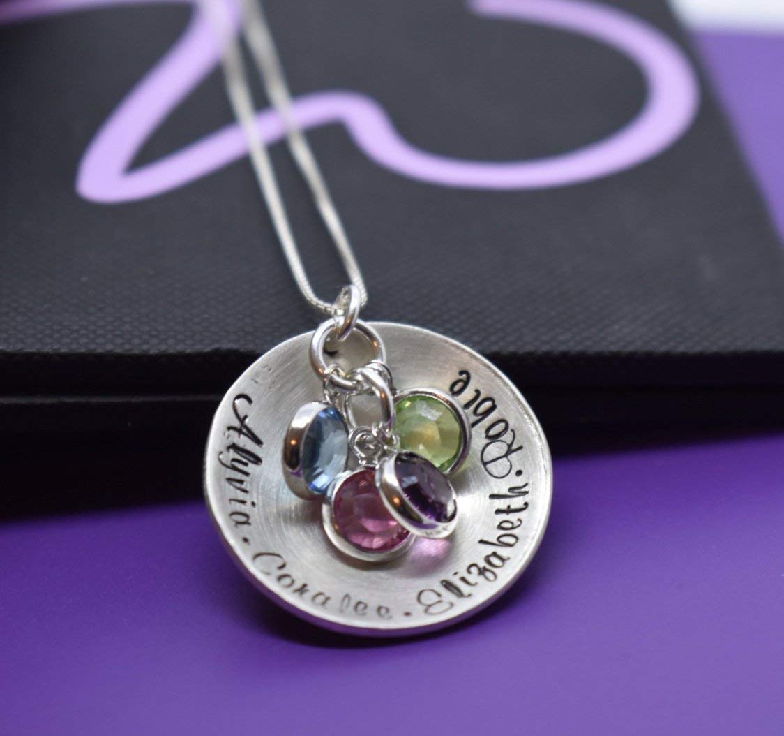 Mom necklace with kids names birthstones sterling silver