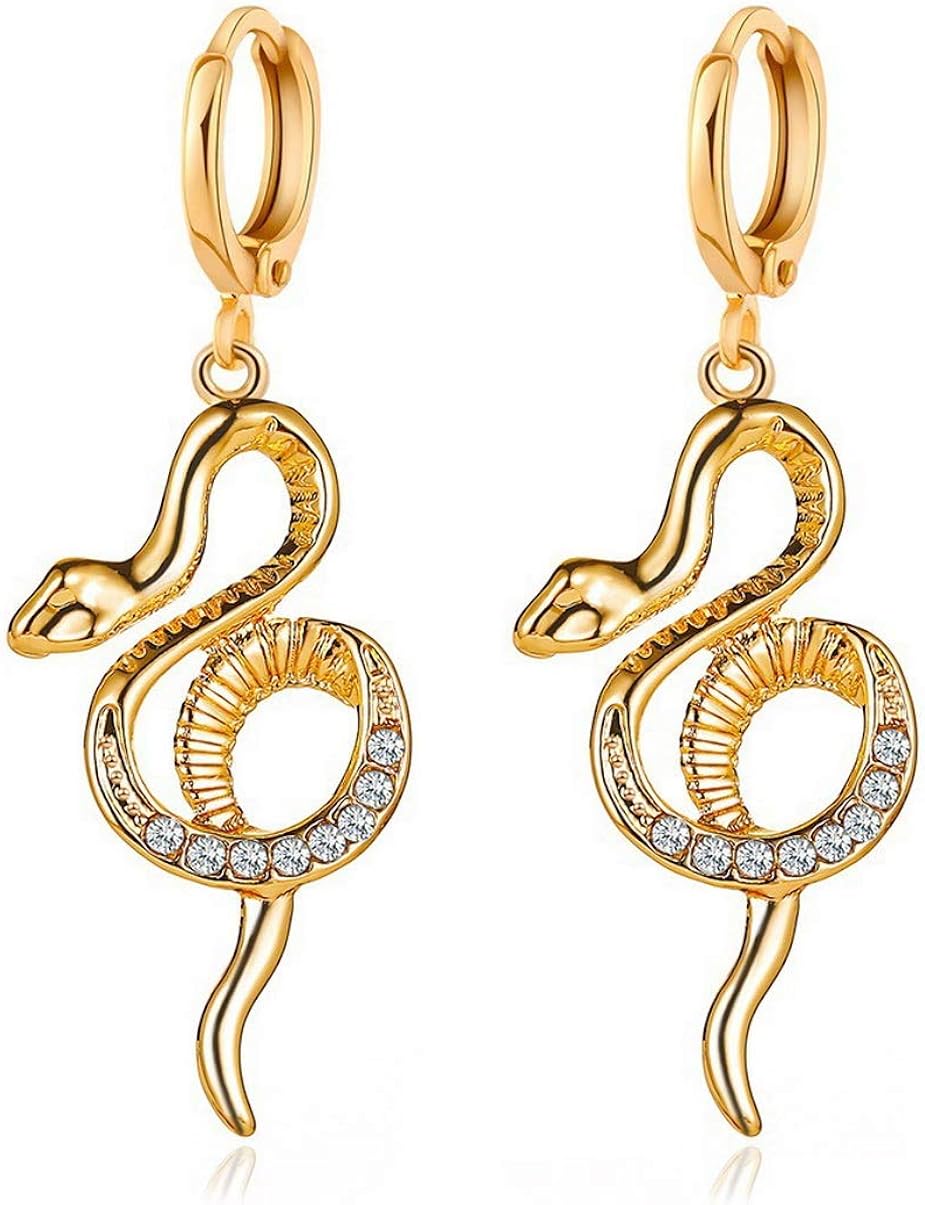 Snake Earrings for Women,Zircon Coiled snake Drop Dangle Earrings With