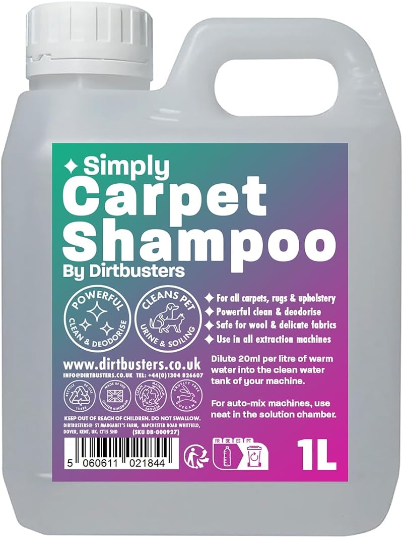 Dirtbusters Simply Carpet Cleaner Shampoo 1L 3-In-1 Powerful Cleaner