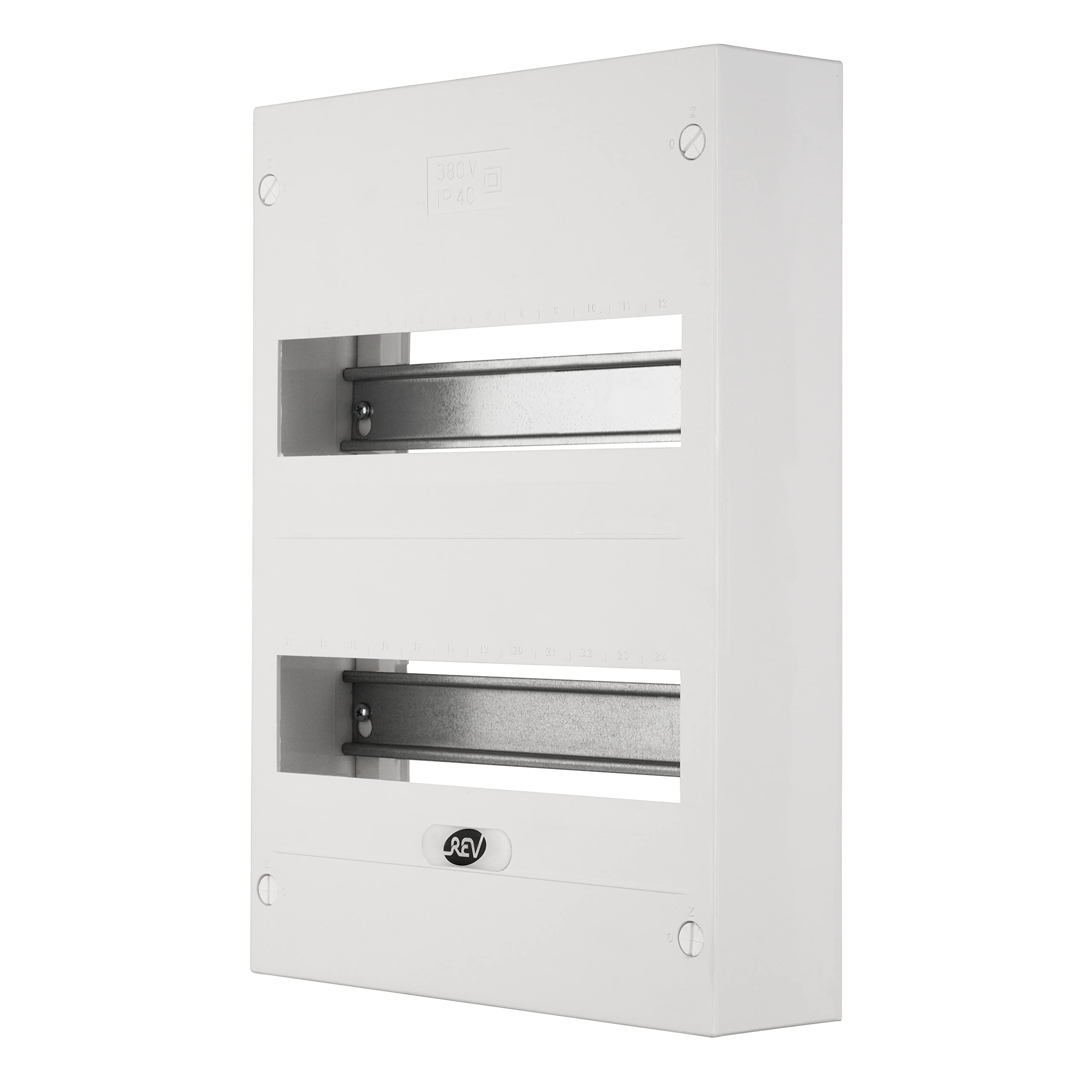 REV Distribution Box - Fuse Box Surface-Mounted Control Cabinet 2 Rows 24TE, 400 V, 350 x 250 x 70 mm, White