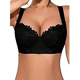 OYOANGLE Women's Push Up Lace Bras Underwire Adjustable with Wide Strap Lingerie Shaping Support Sexy Bras