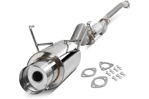 Auto Dynasty 4 inches Round Muffler Tip Catback Exhaust System Compatible with 2001-2005 Honda Civic EX 2/4-Door 1.7L, Stainless Steel