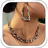Dmaiy Gold Leopard Print Necklace & Earrings Set - Women's Modern Bohemian Jewelry for Casual Wear & Gifting