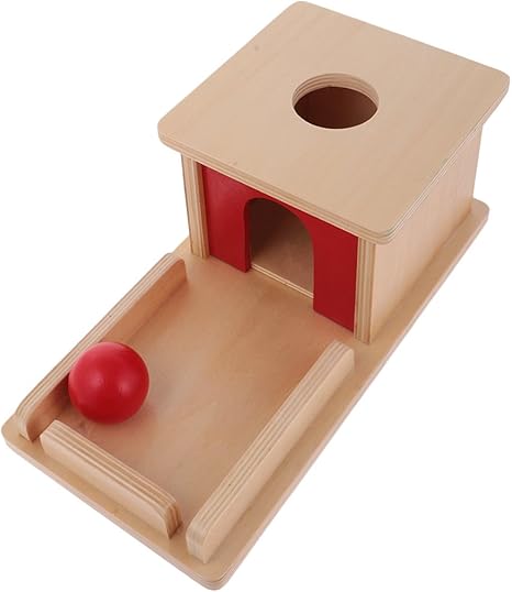 montessori object permanence box with tray and ball