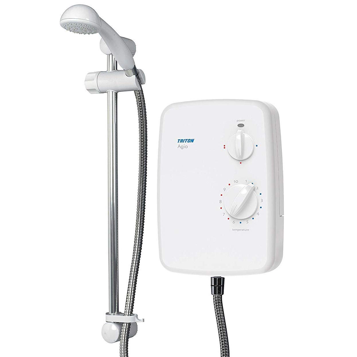 Triton Showers | Agio | Shower Electric | 8.5 KW | Triton Showers Shower I White I Electrical Showers | with Showerhead and Anti Twist Hose | Best Electric Shower Units for Bathrooms - Chrome Finish