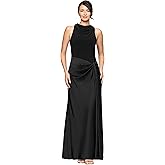 Betsy & Adam Womens Satin Mock Neck Sleeveless Draped Floor Length Dress