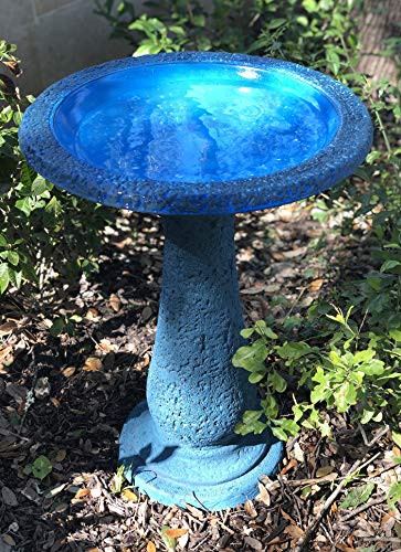 Exaco Trading Co. FM-2475B Exaco Endura Clay Scroll Vine Marbleized Birdbath, Two Shade Blue - Thumbnail 5