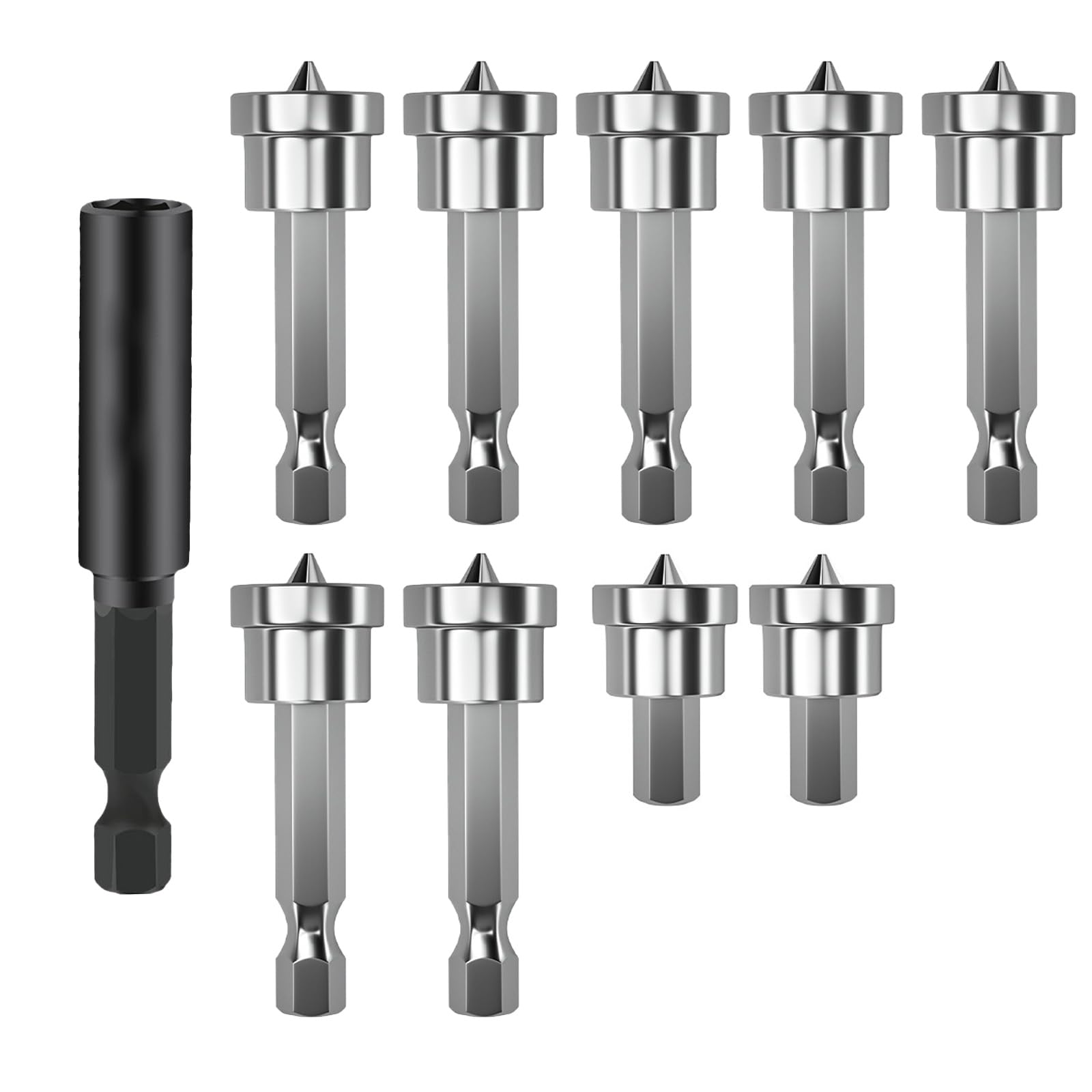 10 PCS Plasterboard Drill Bit, Drywall Screw Depth Setter PH2 Magnet Drywall Drill Bit 1/4 Inch Hex Shank Drywall Screw Driver Bit Set with 60mm Extension Socket Drill Bit Holder for Plasterboard