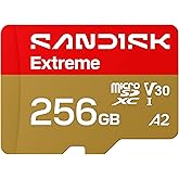 SANDISK 256B Extreme microSD Card + Adapter, Up to 245MB/s Read Speeds | UHS-I, V30, 5K &amp; 4K UHD, U3, C10, A2, Up to 170MB/s Write Speeds, Ideal for Action Cams+Drones, Android- SDSQXH9-256G-GZ6MA