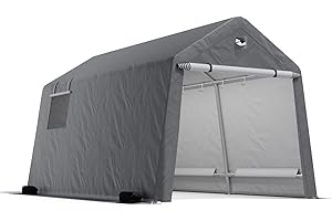 Benass 7x12 FT Outdoor Storage Shed, Portable Outdoor Storage Shelter with Roll Up Zipper Door and Vent Windows, Silver Grey