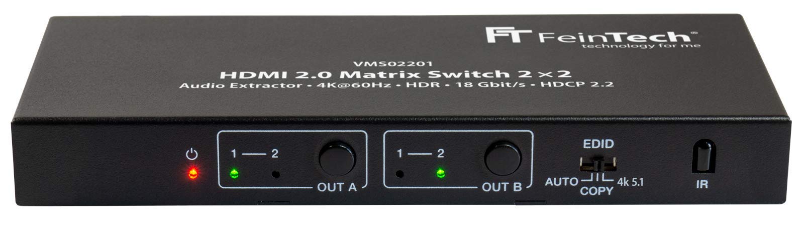 FeinTech VMS02201 HDMI 2.0 Matrix Switch 2x2 with Audio Extractor 4K HDR SPDIF