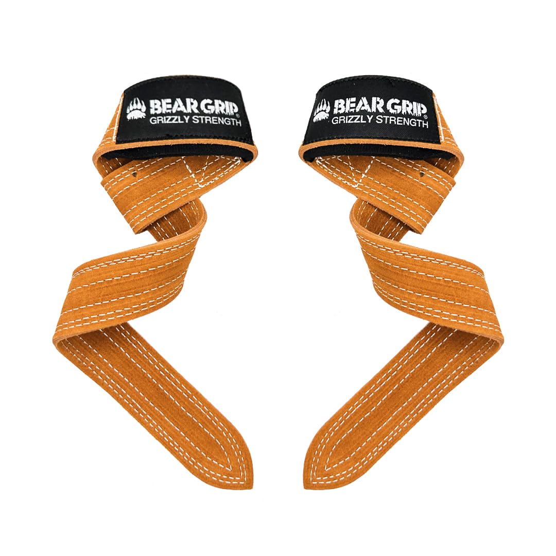 BEAR GRIP Leather Lifting Straps – Weight Lifting Straps for Body Building, Deadlifts & Powerlifting – Wrist Wraps and Gym Accessories for Strength Training & CrossFit