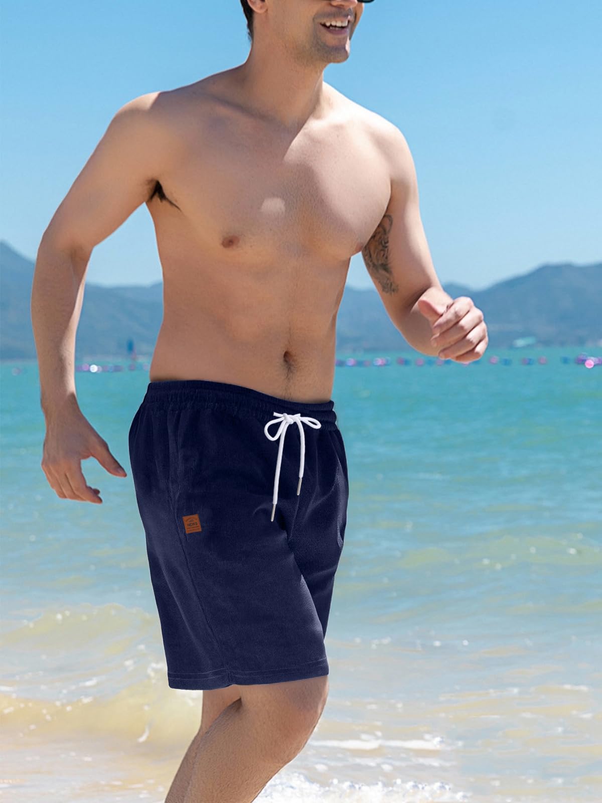 ZOXOZ Corduroy Shorts Herren Kurze Hosen Herren Sommer Elastic Waist mit Taschen Dunkelblau M 3