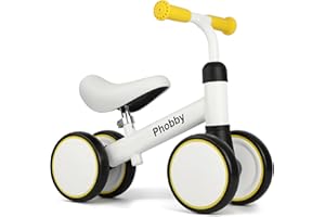 Phobby Baby Balance Bike for 1 2 3 Years Old Boys Girls, 4 Wheels Toddler Bike with Adjustable Seat, 12-36 Months Kids First Birthday Toy Gift