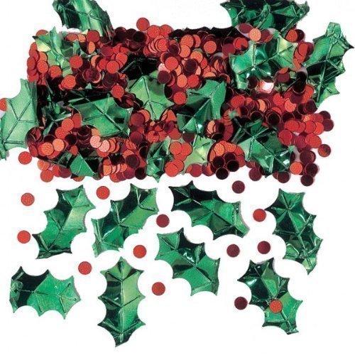 Robelli Merry Christmas Party Table Confetti (Snowflakes, Stars, Christmas Trees etc) (Green Holly Leaves)