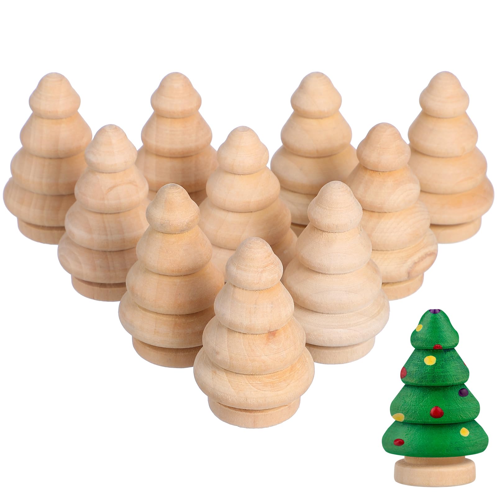 FOMIYES 10pcs Wooden Tree Toy Toddler Wooden Toys Wood Christmas Tree Ornaments Wooden Sculpture Decoration Christmas peg Dolls Unfinished Wood Miniature Trees Pendant Bamboo Household