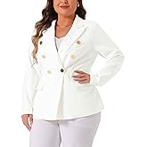 Agnes Orinda Plus Size Blazers for Women Notch Lapel Double Breasted Long Sleeve Office Work Blazer