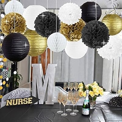 New Years Decorations Gold Black White Party Decor Kit Tissue