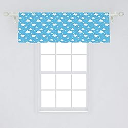 Ambesonne Sky Blue Window Valance, Fluffy Clouds