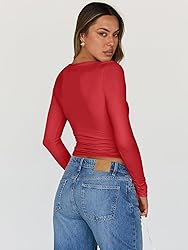 Trendy Queen Womens Long Sleeve Red Tops Crop Cute