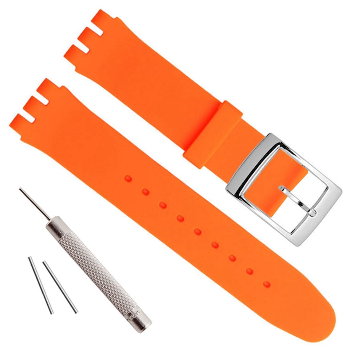 Silver Plated Stainless Steel Buckle Waterproof Silicone Rubber Watch Strap Watch Band (20mm, Orange)