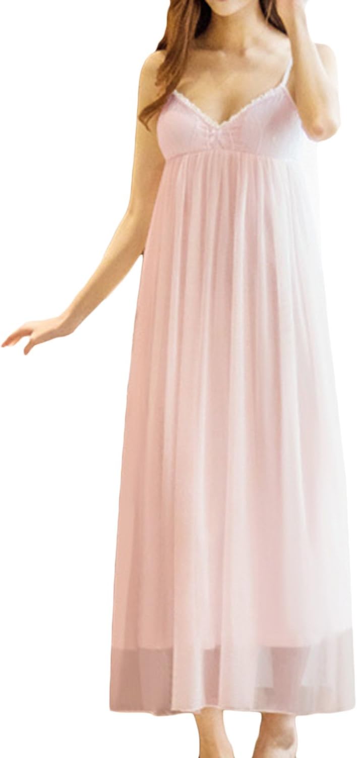 Asherbaby Women's Lace Chemise Nightgown Full Slip Lounge Dress with Support Bra