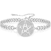 VASSAGO Tetragrammaton Bracelet Stainless Steel Magical Seal Pentagram Pendant Hebrew Name of God Charm Wicca Amulet Jewelry for Men Women
