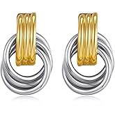 Chunky Gold and Silver Earrings for Women Two Tone Hoop Earrings Mixed Metal Geometric Hoop Huggie Earrings for Women Trendy Jewelry