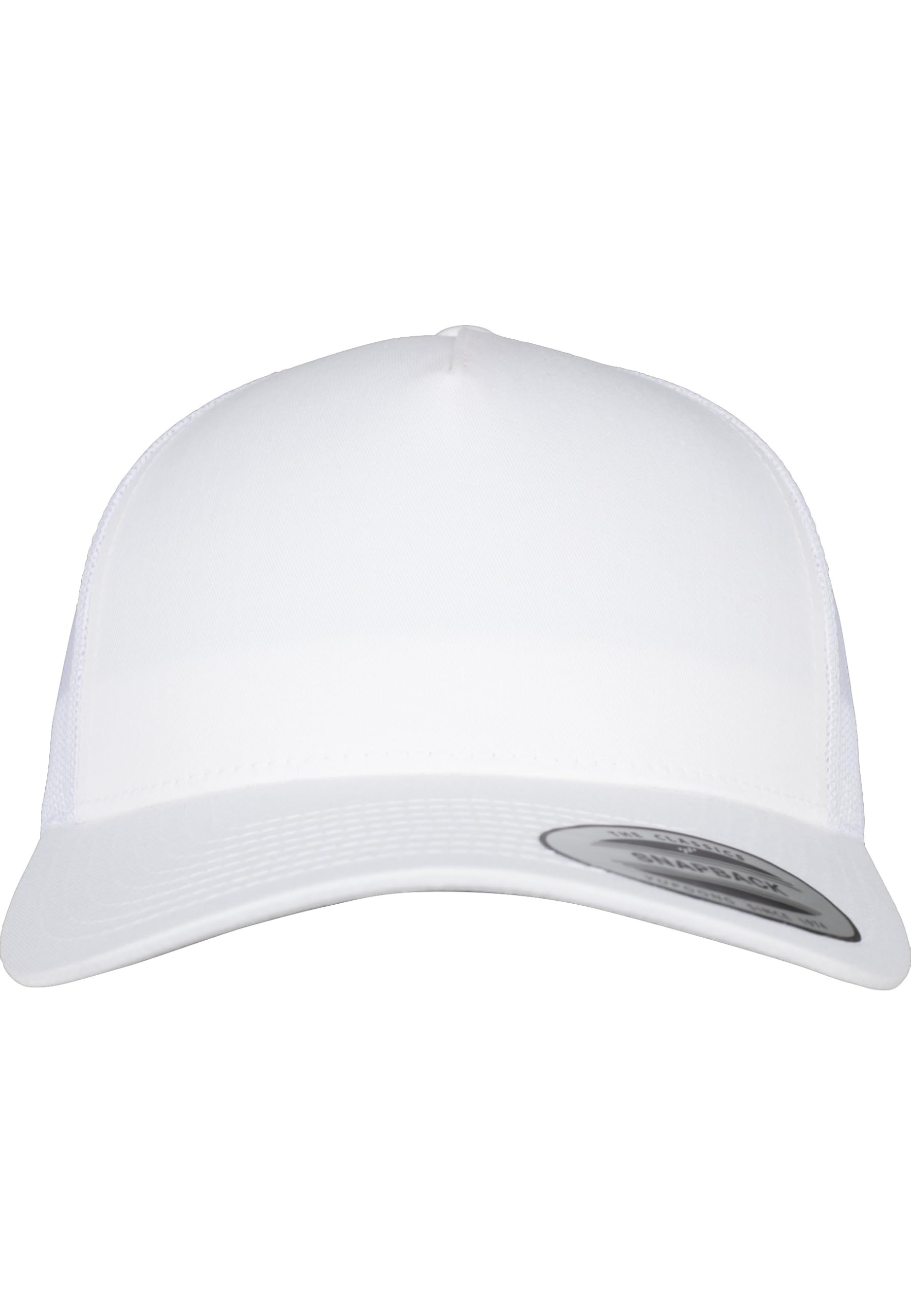 FLEXFIT Trucker Cap, Classic Trucker Hat, Baseball Trucker Cap with 5-Panel and Mesh Back, Adjustable Baseball Hat with Plastic Closure, Headwear, Unisex, Colour: White, Size: One Size