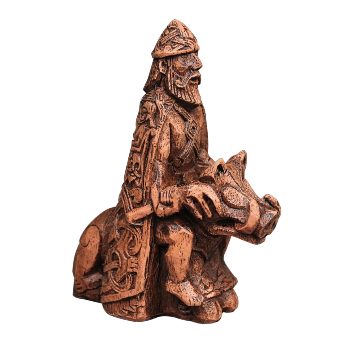 Dryad Design Freyr Figurine Norse God of Fertility and Prosperity Statue - Viking Pagan Home Altar Decor (Wood Finish)