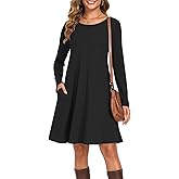 YVH Women's Long Sleeve T-Shirt Dress Casual Loose Fit Swing Dress for Fall Winter with Pockets